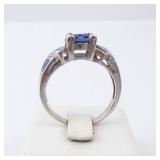Tanzanite & Created Opal Sterling Ring - Size 9 Tanzanite & Created Opal Sterling Ring - Size 9