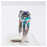 Tanzanite & Created Opal Sterling Ring - Size 9 Tanzanite & Created Opal Sterling Ring - Size 9