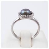 Ring - Black Tahitian Pearl, Sterling Silver, Rope Bezel, Size 5 Ring - Black Tahitian Pearl, Sterling Silver, Rope Bezel, Size 5