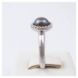 Ring - Black Tahitian Pearl, Sterling Silver, Rope Bezel, Size 5 Ring - Black Tahitian Pearl, Sterling Silver, Rope Bezel, Size 5