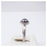 Ring - Black Tahitian Pearl, Sterling Silver, Rope Bezel, Size 5 Ring - Black Tahitian Pearl, Sterling Silver, Rope Bezel, Size 5