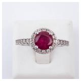 Sterling Silver Ring - Lab-Grown Ruby & CZ, Size 8 Sterling Silver Ring - Lab-Grown Ruby & CZ, Size 8