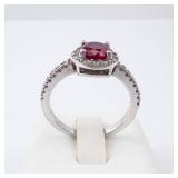 Sterling Silver Ring - Lab-Grown Ruby & CZ, Size 8 Sterling Silver Ring - Lab-Grown Ruby & CZ, Size 8
