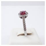 Sterling Silver Ring - Lab-Grown Ruby & CZ, Size 8 Sterling Silver Ring - Lab-Grown Ruby & CZ, Size 8