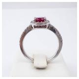 Sterling Silver Ring - Lab-Grown Ruby & CZ, Size 8 Sterling Silver Ring - Lab-Grown Ruby & CZ, Size 8