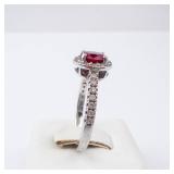 Sterling Silver Ring - Lab-Grown Ruby & CZ, Size 8 Sterling Silver Ring - Lab-Grown Ruby & CZ, Size 8