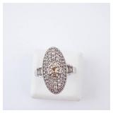 CZ Elongated Sterling Silver Ring - Size 8, Oval Pave Top with Gold-Tone Accent CZ Elongated Sterling Silver Ring - Size 8, Oval Pave Top with Gold-Tone Accent