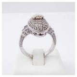 CZ Elongated Sterling Silver Ring - Size 8, Oval Pave Top with Gold-Tone Accent CZ Elongated Sterling Silver Ring - Size 8, Oval Pave Top with Gold-Tone Accent