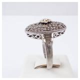 CZ Elongated Sterling Silver Ring - Size 8, Oval Pave Top with Gold-Tone Accent CZ Elongated Sterling Silver Ring - Size 8, Oval Pave Top with Gold-Tone Accent