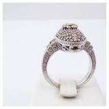 CZ Elongated Sterling Silver Ring - Size 8, Oval Pave Top with Gold-Tone Accent CZ Elongated Sterling Silver Ring - Size 8, Oval Pave Top with Gold-Tone Accent