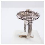 CZ Elongated Sterling Silver Ring - Size 8, Oval Pave Top with Gold-Tone Accent CZ Elongated Sterling Silver Ring - Size 8, Oval Pave Top with Gold-Tone Accent