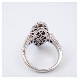 CZ Elongated Sterling Silver Ring - Size 8, Oval Pave Top with Gold-Tone Accent CZ Elongated Sterling Silver Ring - Size 8, Oval Pave Top with Gold-Tone Accent