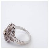 CZ Elongated Sterling Silver Ring - Size 8, Oval Pave Top with Gold-Tone Accent CZ Elongated Sterling Silver Ring - Size 8, Oval Pave Top with Gold-Tone Accent