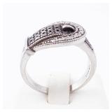 Thai 925 FAS Ring - Sterling Silver Beaded Dome Top, Intricate Textured Band & Triangular Side Thai 925 FAS Ring - Sterling Silver Beaded Dome Top, Intricate Textured Band & Triangular Side