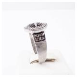 Thai 925 FAS Ring - Sterling Silver Beaded Dome Top, Intricate Textured Band & Triangular Side Thai 925 FAS Ring - Sterling Silver Beaded Dome Top, Intricate Textured Band & Triangular Side