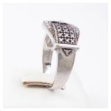 Thai 925 FAS Ring - Sterling Silver Beaded Dome Top, Intricate Textured Band & Triangular Side Thai 925 FAS Ring - Sterling Silver Beaded Dome Top, Intricate Textured Band & Triangular Side