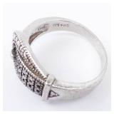 Thai 925 FAS Ring - Sterling Silver Beaded Dome Top, Intricate Textured Band & Triangular Side Thai 925 FAS Ring - Sterling Silver Beaded Dome Top, Intricate Textured Band & Triangular Side