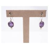 Amethyst & Pearl Sterling Silver Dangle Earrings Amethyst & Pearl Sterling Silver Dangle Earrings