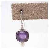 Amethyst & Pearl Sterling Silver Dangle Earrings Amethyst & Pearl Sterling Silver Dangle Earrings