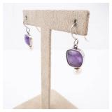Amethyst & Pearl Sterling Silver Dangle Earrings Amethyst & Pearl Sterling Silver Dangle Earrings
