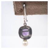 Amethyst & Pearl Sterling Silver Dangle Earrings Amethyst & Pearl Sterling Silver Dangle Earrings