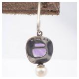 Amethyst & Pearl Sterling Silver Dangle Earrings Amethyst & Pearl Sterling Silver Dangle Earrings
