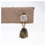 Vermeil Earrings - Round Clear CZ Top & Pear-Peridot Teardrop Drop Vermeil Earrings - Round Clear CZ Top & Pear-Peridot Teardrop Drop