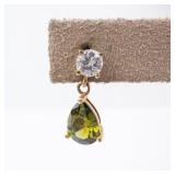 Vermeil Earrings - Round Clear CZ Top & Pear-Peridot Teardrop Drop Vermeil Earrings - Round Clear CZ Top & Pear-Peridot Teardrop Drop