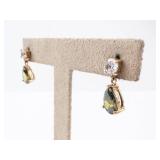 Vermeil Earrings - Round Clear CZ Top & Pear-Peridot Teardrop Drop Vermeil Earrings - Round Clear CZ Top & Pear-Peridot Teardrop Drop