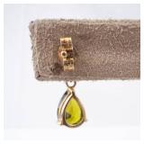 Vermeil Earrings - Round Clear CZ Top & Pear-Peridot Teardrop Drop Vermeil Earrings - Round Clear CZ Top & Pear-Peridot Teardrop Drop