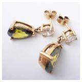 Vermeil Earrings - Round Clear CZ Top & Pear-Peridot Teardrop Drop Vermeil Earrings - Round Clear CZ Top & Pear-Peridot Teardrop Drop