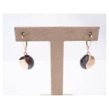 KC Two-Tone Disk Earrings - Black Enamel Half & Gold Tone, Lever-Back Drops KC Two-Tone Disk Earrings - Black Enamel Half & Gold Tone, Lever-Back Drops