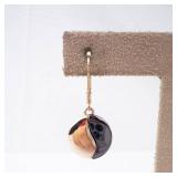 KC Two-Tone Disk Earrings - Black Enamel Half & Gold Tone, Lever-Back Drops KC Two-Tone Disk Earrings - Black Enamel Half & Gold Tone, Lever-Back Drops