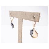 KC Two-Tone Disk Earrings - Black Enamel Half & Gold Tone, Lever-Back Drops KC Two-Tone Disk Earrings - Black Enamel Half & Gold Tone, Lever-Back Drops