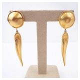 Pair of Givenchi Gold Tone Drop Earrings - Round Stud Top & Long Teardrop Dangles Pair of Givenchi Gold Tone Drop Earrings - Round Stud Top & Long Teardrop Dangles