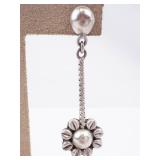 Sterling Silver Flower Drop Earrings TM-194 - Mexico Sterling Silver Flower Drop Earrings TM-194 - Mexico