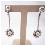 Sterling Silver Flower Drop Earrings TM-194 - Mexico Sterling Silver Flower Drop Earrings TM-194 - Mexico