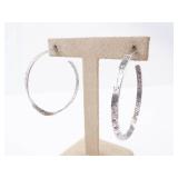 Sterling Silver Hoop Earrings - Large Twisted Textured Sterling Silver Hoop Earrings - Large Twisted Textured