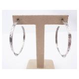 Sterling Silver Hoop Earrings - Large Twisted Textured Sterling Silver Hoop Earrings - Large Twisted Textured