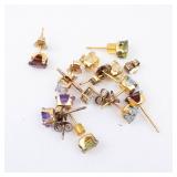 Vermeil Gemstone Earrings - 6 Pairs, Assorted Colors, Gold Tone Studs Vermeil Gemstone Earrings - 6 Pairs, Assorted Colors, Gold Tone Studs