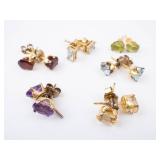 Vermeil Gemstone Earrings - 6 Pairs, Assorted Colors, Gold Tone Studs Vermeil Gemstone Earrings - 6 Pairs, Assorted Colors, Gold Tone Studs