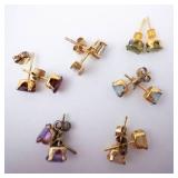 Vermeil Gemstone Earrings - 6 Pairs, Assorted Colors, Gold Tone Studs Vermeil Gemstone Earrings - 6 Pairs, Assorted Colors, Gold Tone Studs