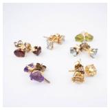 Vermeil Gemstone Earrings - 6 Pairs, Assorted Colors, Gold Tone Studs Vermeil Gemstone Earrings - 6 Pairs, Assorted Colors, Gold Tone Studs