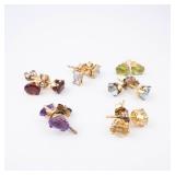 Vermeil Gemstone Earrings - 6 Pairs, Assorted Colors, Gold Tone Studs Vermeil Gemstone Earrings - 6 Pairs, Assorted Colors, Gold Tone Studs