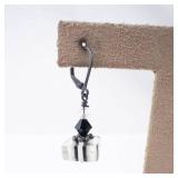 Dangle Earrings - Sterling Silver with Black Bead & White Stripe Crystal Cubes Dangle Earrings - Sterling Silver with Black Bead & White Stripe Crystal Cubes
