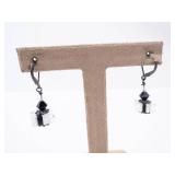 Dangle Earrings - Sterling Silver with Black Bead & White Stripe Crystal Cubes Dangle Earrings - Sterling Silver with Black Bead & White Stripe Crystal Cubes