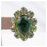 Weiss Clip-On Earrings Emerald Green Cabochon Halo of Green Crystals Weiss Clip-On Earrings Emerald Green Cabochon Halo of Green Crystals