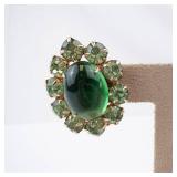 Weiss Clip-On Earrings Emerald Green Cabochon Halo of Green Crystals Weiss Clip-On Earrings Emerald Green Cabochon Halo of Green Crystals