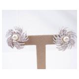 Monet Pearl Center Burst Clip-On Earrings - Silver Tone Monet Pearl Center Burst Clip-On Earrings - Silver Tone