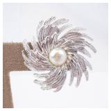 Monet Pearl Center Burst Clip-On Earrings - Silver Tone Monet Pearl Center Burst Clip-On Earrings - Silver Tone